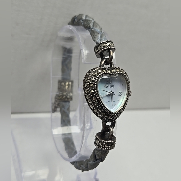 Ecclissi Sterling Silver Heart Watch Marcasite Bracelet MOP Dial New Battery 925 - Picture 3 of 11